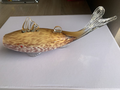 Vintage Hand Blown Nový Bor Art Glass Fish Sculpture-Rare-Excellent Condition 