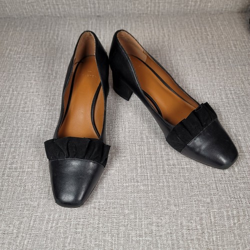 H by Halston Shoes Black Leather Block Heel Size 7.5 Pumps