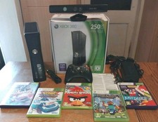 Xbox 360 Slim Console 250GB W/ Controller Box All Cables Kinect 5 Games Working