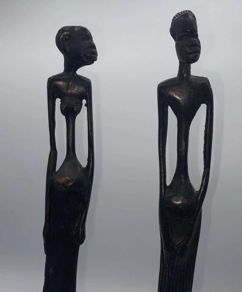 Juego de 2 Figuras Pareja Africana Latón Bronce Tribal Estatua Escultura Hombre Mujer Foto 4 de 4