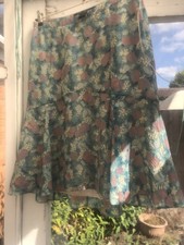 Marc Jacobs Aqua/Red/Ivory Silk Floral Skirt, Knee Length with Flounce Hem, 4 