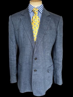 英国紳士 Chester Barrie フィールドジャケット L サヴィルロウ Chester Barrie Savile Row Linen Herringbone Blue SportCoat Blazer