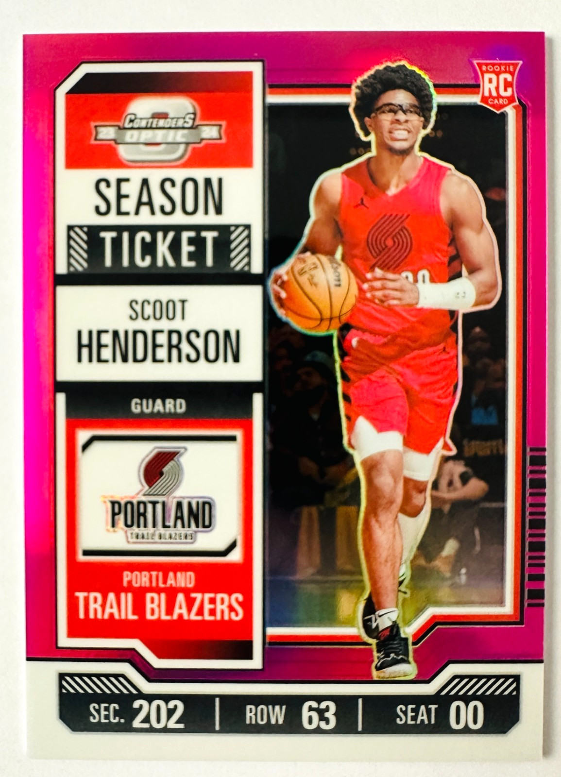 2023-24 Contenders Optic Scoot Henderson PINK Prizm RC SP #/75 Trail Blazers!