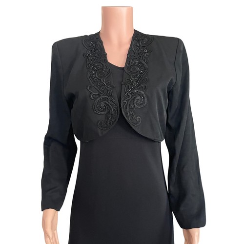 Scott McClintock Black Satin Victorian Evening Jacket Size 12 Beaded Lace Trim - Picture 3 of 14