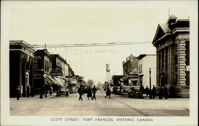 RPPC Fort Frances Ontario Canada Dominion Bank Texaco water tower 1940s photo PC