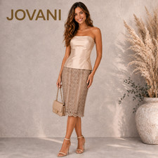 Jovani Womens Gold Silk Beaded 2 Piece Occasion Outfit Skirt Corset US 10 UK 14