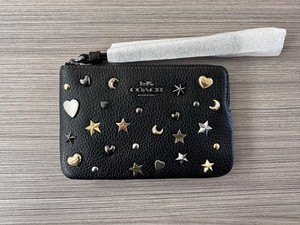 Coach Corner Zip Wristlet With Rivets Studded CCJ75 Gunmetal / Black Multi