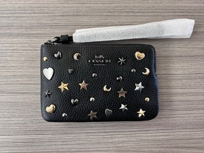 ゆ NWT Coach Corner Zip Wristlet With Rivets Studded CCJ75 Gunmetal