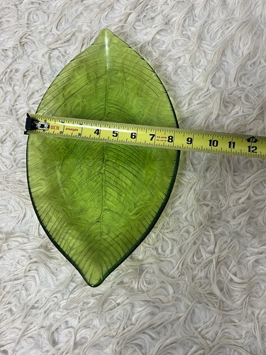Vintage Green Botanical Large Glass Leaf Serving Dish Palm Leaf Cottagecore - Picture 5 of 12