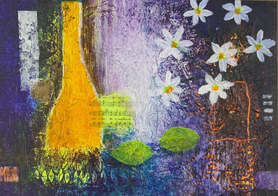 INTERSTANTES ABSTRAKTES Mixed Media Blumenmotiv unsigniert