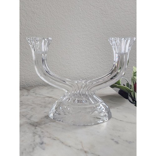 Vintage Crystal Double-Arm Candelabra, Etched Roses - Picture 1 of 10