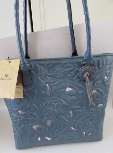 Bolso de Mano Patricia Nash Azul Cártamo Adeline Cuero Tooled Nuevo con Etiquetas - Imagen 9 de 9