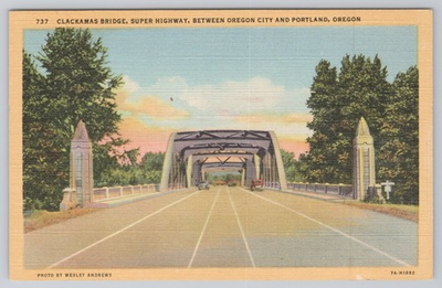 #ad #ad Clackamas Bridge Super Highway Oregon City amp; Portland Oregon Postcard Unposted $5.06