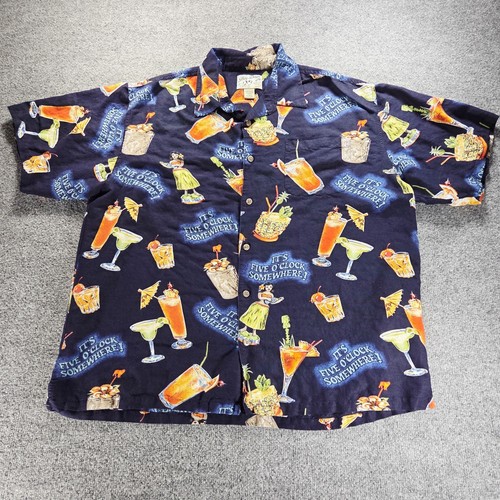 Vintage Big Dogs Linen Shirt Men Extra Large Hawaiian Its Five Oclock Somewhere - Picture 2 of 7