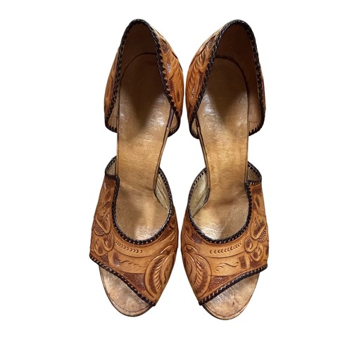 Zapatos de salón D'orsay vintage hechos a mano cuero trabajado vaquera suroeste años 50 - Imagen 12 de 13