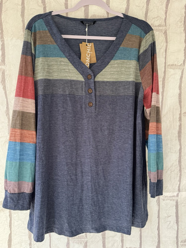 BloomChic Long sleeve Top Shirt 1X 14/16 Blue New Multi Color