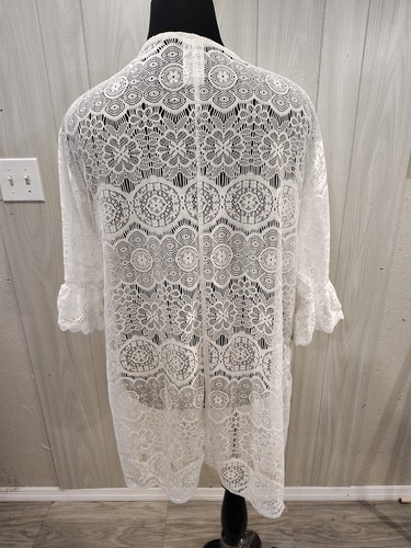 Women's Crochet Lace White Top One Size Casual Beach Travel Fairy Cottage - Picture 3 of 8