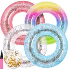 Elcoho 6 Packs Pool Floats Inflatable Pool Floats Colorful Sparkling Glitter ...