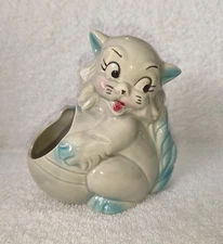 Vintage Grey And Blue Ceramic Anthropomorphic Squirrel And Nut Planter