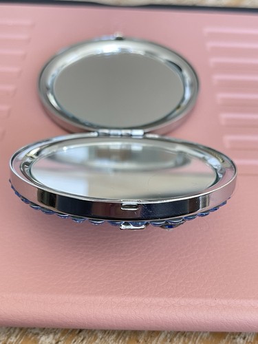 Embellished Luxury Compact Silver Tone Blue Pink Stones - Picture 6 of 12