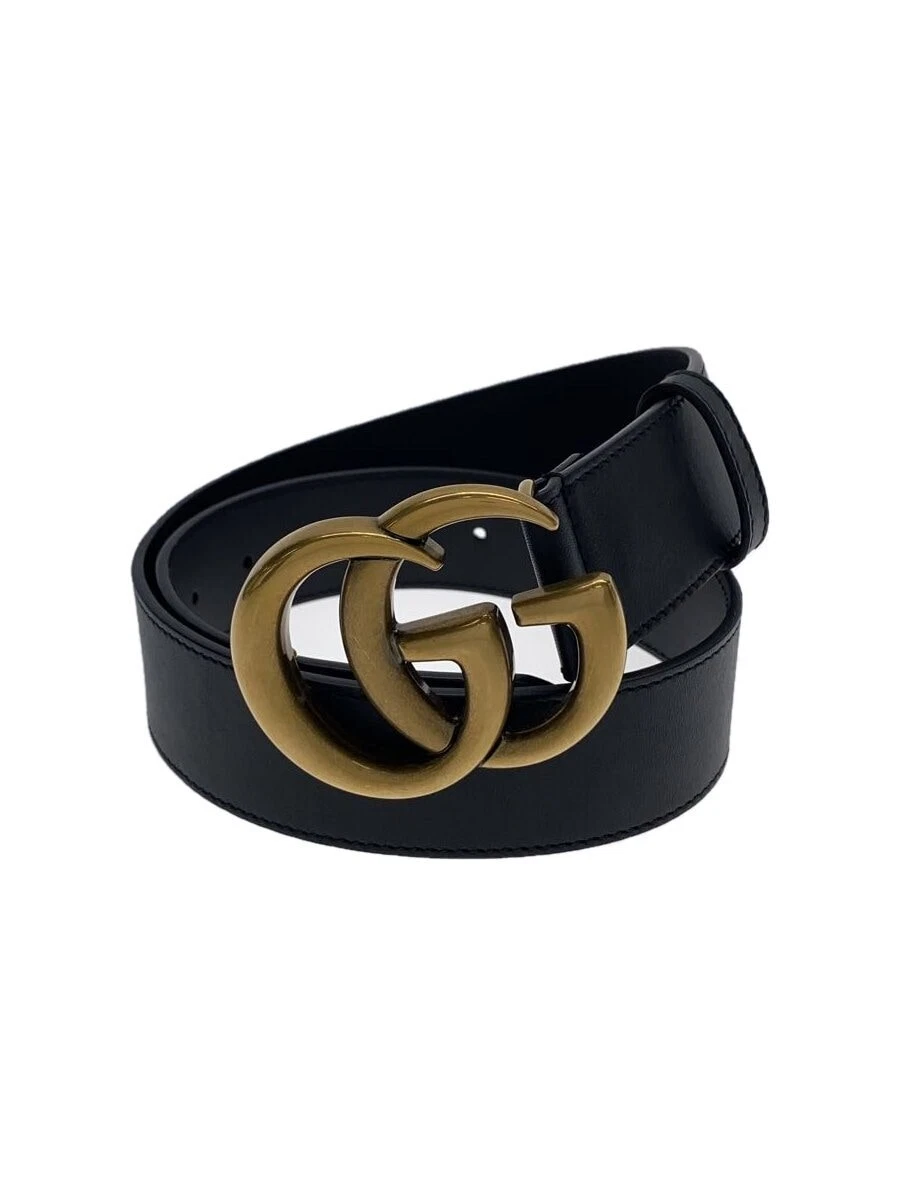 GUCCI Ceinture Cuir Double Boucle G Cuir BLK Homme 400593 