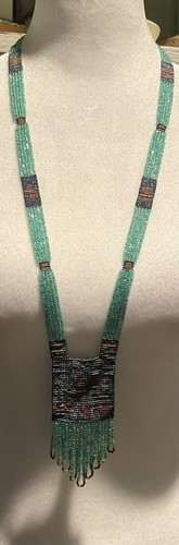 Art Deco lange Halskette Sautoir Perlen Vogel Blume Flapper Vintage französisch - Bild 8 von 10