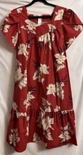 Beautiful Vintage Royal Creations Long Red Hibiscus Hawaiian Dress Ruffles - L