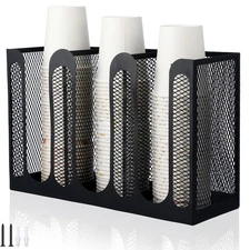 Metal Mesh Cup and Lid Holder 3 Compartments Countertop or Wall Mount