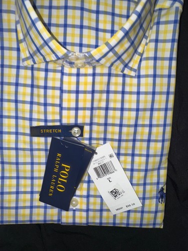 Ralph Lauren Polo Classic Fit Poplin Plaid Tattersall Blue Yellow Large New - Picture 2 of 7
