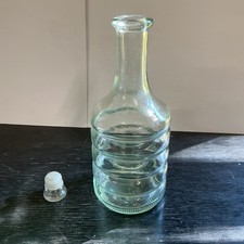Ribbed Light Green Glass Decanter, Wine, Liqueur, Water, Unmarked 4  X 9.5  
