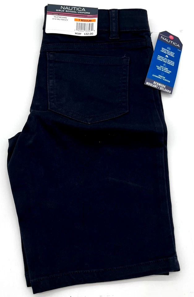 Nautical Big Girls Uniform 5 Pocket Stretch Sateen Skinny Bermuda Shorts 7 Reg - Image 2 of 4