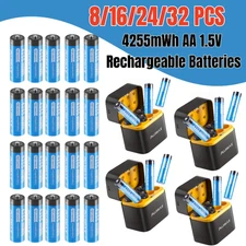 8/16/24/32PCS 4255mWh 1.5V Rechargeable AA Batteries Lithium with Rapid Charger