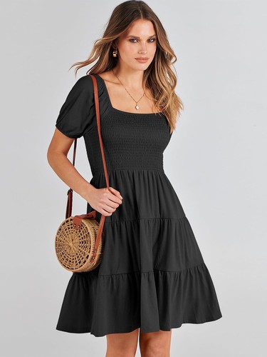 ANRABESS Women's Summer Casual Flowy Tiered Square Neck Mini Dress - Picture 10 of 104