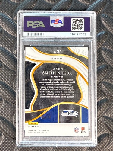 2023 Select Jaxon Smith-Njigba Die-Cut Gold Prizm RC Concourse /10 PSA 9 #259 - Picture 2 of 3