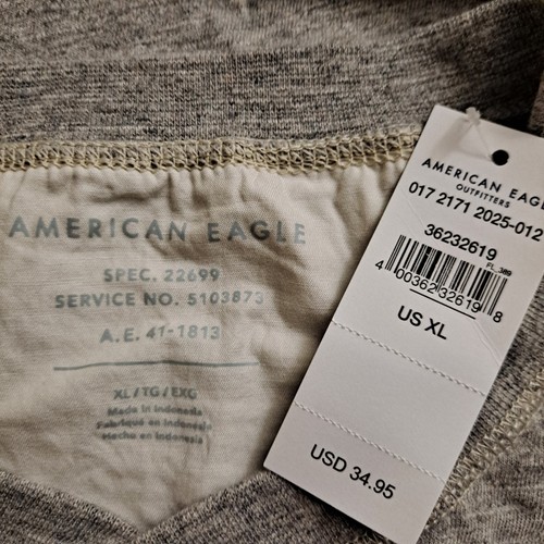 Neu mit Etikett American Eagle AE superweiches Slub Henley T-Shirt meliert grau Herren Größe XL - Bild 10 von 13