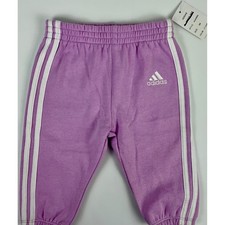 NWT Adidas Baby Lilac 3M Track Pants White 3 Stripe Joggers Infant Girl