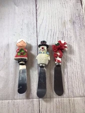 Lot Of 3 Christmas Cheese & Butter Knives Snowman MrsClaus Candy Cane