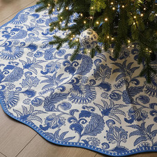 48 Inches Blue and White Christmas Tree Skirt Chinoiserie Floral Xmas Tree Skirt