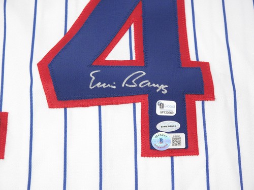 Ernie Banks (HOF) SIGNED Chicago Cubs Majestic Size L Jersey #14 Beckett COA - Picture 2 of 8