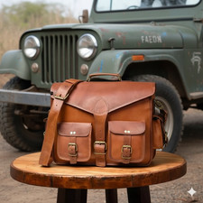 Image of 15" Brown Goat Leather Crossbody Bag Laptop Messenger Shoulder Handmade Best