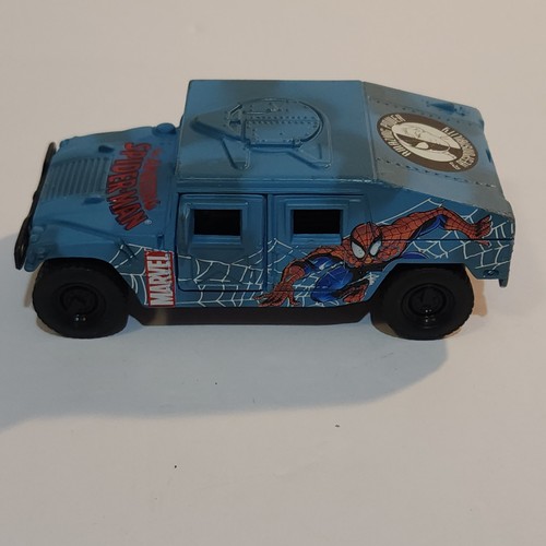 Marvel Amazing Spiderman 2002 Blue Camo Hummer Pull Back Die Cast Toy Maisto 4" - Picture 1 of 7