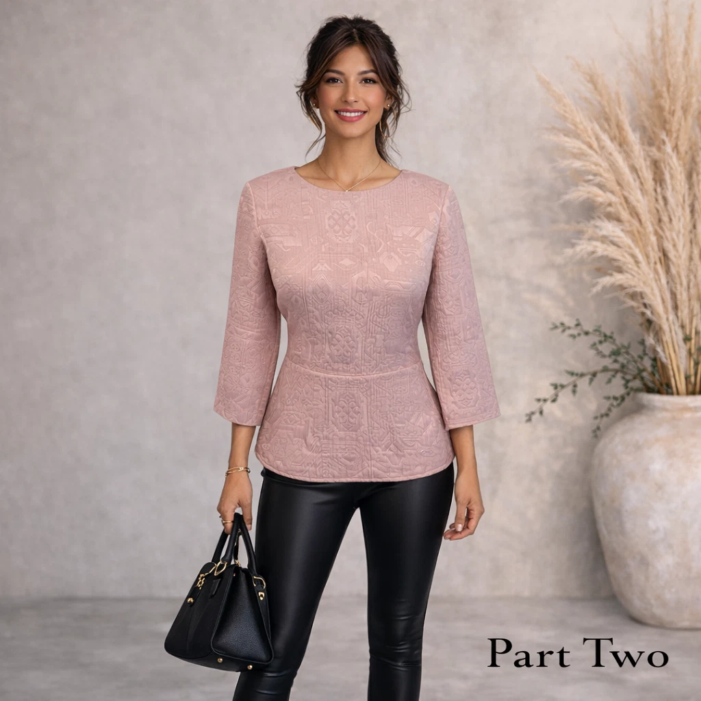 Part Two Womens Prania Pink Textured 3/4 Sleeve Peplum Top UK 12