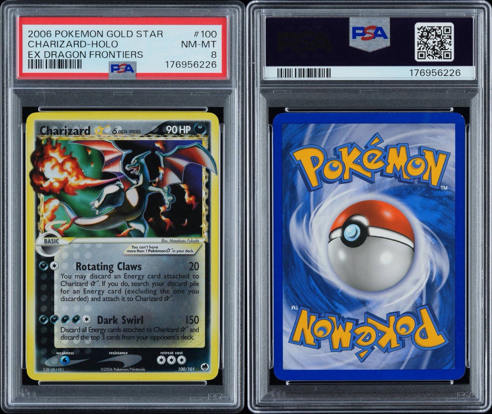 2006 Charizard Star Gold Star Dragon Frontiers Holo 100/101 PSA 8 view 3