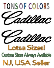 TWO Cadillac Script Text Die Cut Vinyl Decals Escalade Brougham Coupe Deville