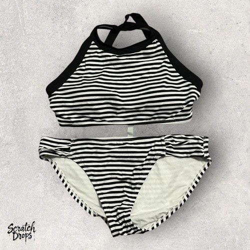 Tommy Bahama Womens Swim Set Medium Top Large Bottom Black WhiteStripe Beachwear