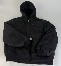 Vintage Carhartt Jacket Black Hood Canvas Quilt Lined RN 14806 MADE in USA J140
