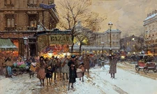 Entertainment near East Station Painting by Eugene Galien Laloue Reproduction