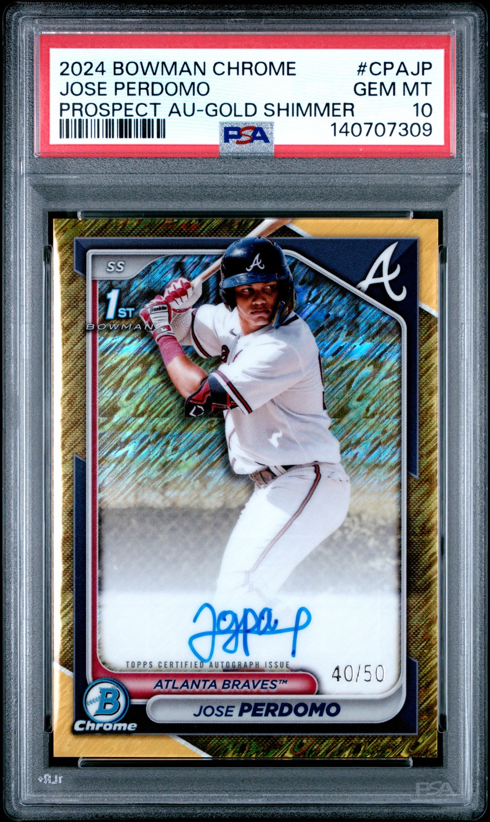 2024 Bowman Chrome 1st Auto #CPAJP Jose Perdomo Gold Shimmer /50 PSA 10