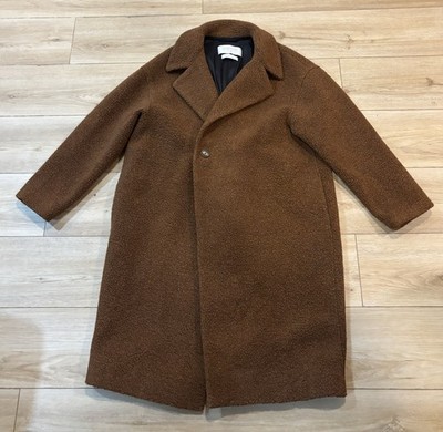 Harris Wharf London Wool Blend Faux Fur Coat Brown Car Coat Size 40 IT 4 US