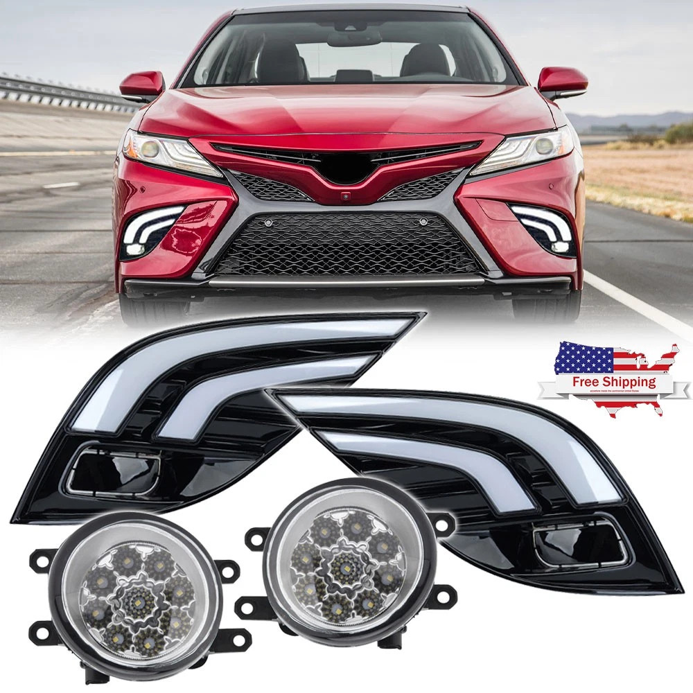 Pair For 2018 2019 2020 Toyota Camry SE XSE LED Fog Light Lamp w/ LED DRL
